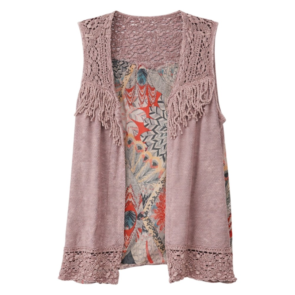 Artsy Crochet Boho Grunge Fringe Vest Women Size M Festival Country Cowgirl Chic
